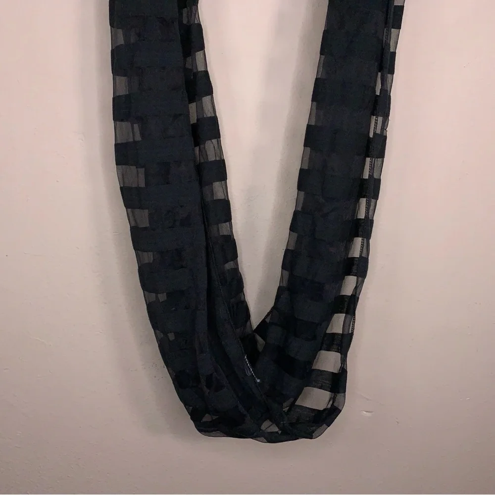 Black Striped Infinity Scarf Semi Sheer Lightweight Classic